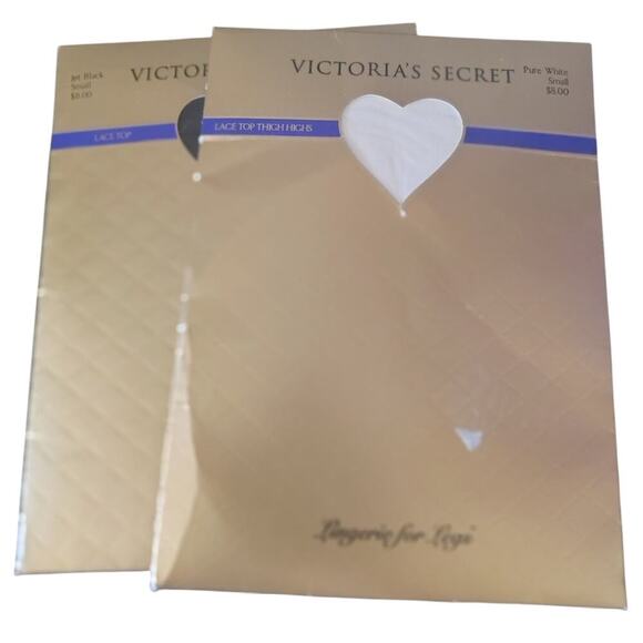 Victoria Secret Lace Stocking and Lace Thigh High (2) White Black Womens Small - Picture 1 of 4